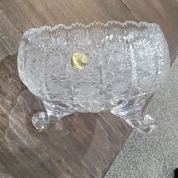 Bohemia Crystal made in Czech Republic 3 legged hand cut luxury Crystal bowl - Picture 4 of 6